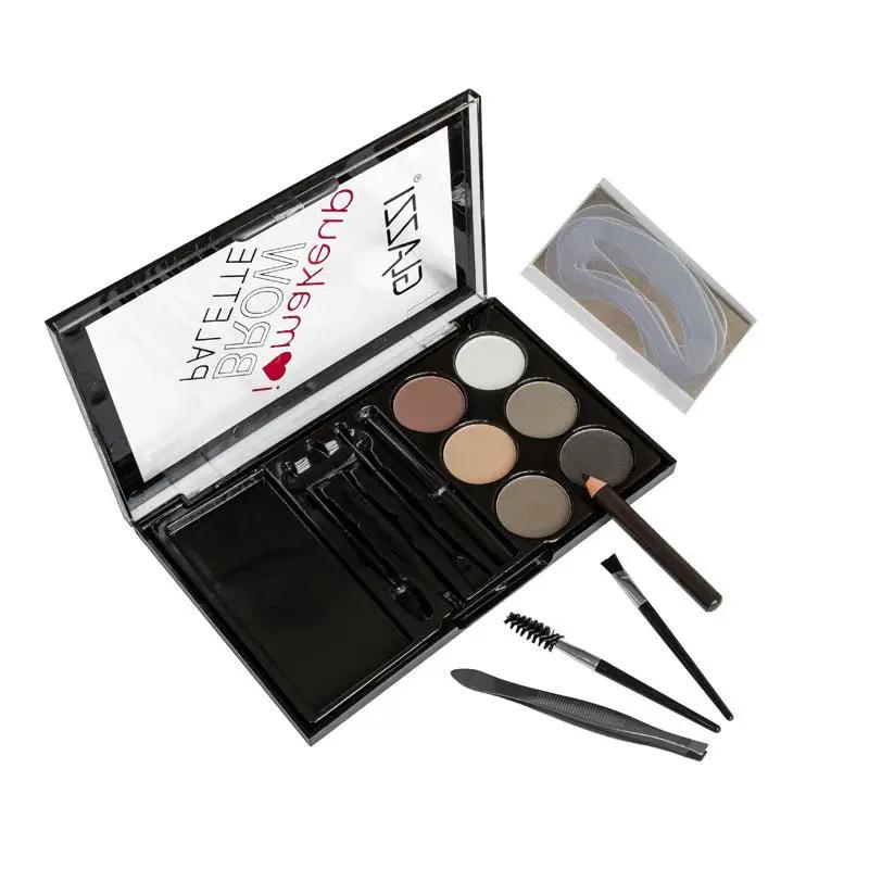 Natural Brown Eyebrow Powder Palette And Stamp Waterproof Makeup Kit For Full Shaping And Definition by null