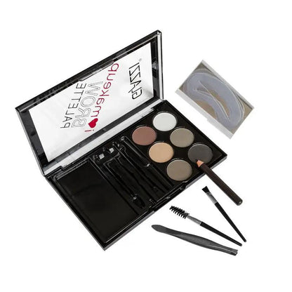 Natural Brown Eyebrow Powder Palette And Stamp Waterproof Makeup Kit For Full Shaping And Definition by null