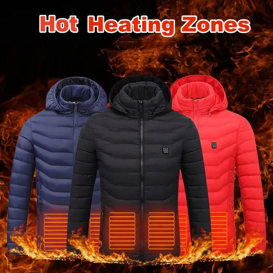 Winter Heated Jacket USB Electric Cotton Coat Zip-up Heater Thermal Clothing Heating Vest For Men by null