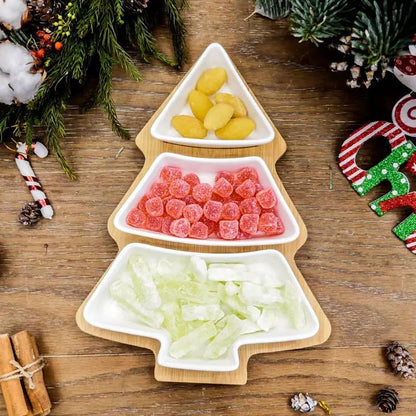 4 Piece Christmas Tree Ceramic Plates Set With Bamboo Stand For Holiday Serving Decoration And Gift by null