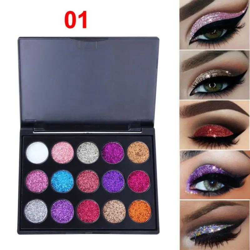 Waterproof Glitter Eyeshadow Palette Diamond Textured Pigments 15 Color Shimmer Kit for Eyes and Cheeks by null