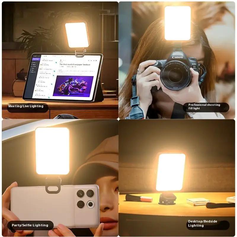 Magnetic LED Fill Light For Camera And Phone Three Color Temperature 3000K To 6500K 4W 2000mAh Battery Black by null