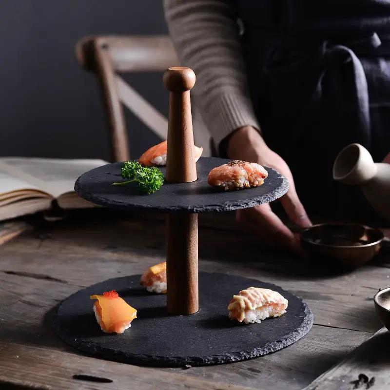Wood Dinner Plate Multi Layer Cake Plate Round Disk Japanese And Korean Style For Hotel And Coffee Service by null