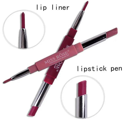 Three In One Lipstick Pen With Lip Liner Dual Ended Tool For Precise Lip Liner And Rich Lip Color by null