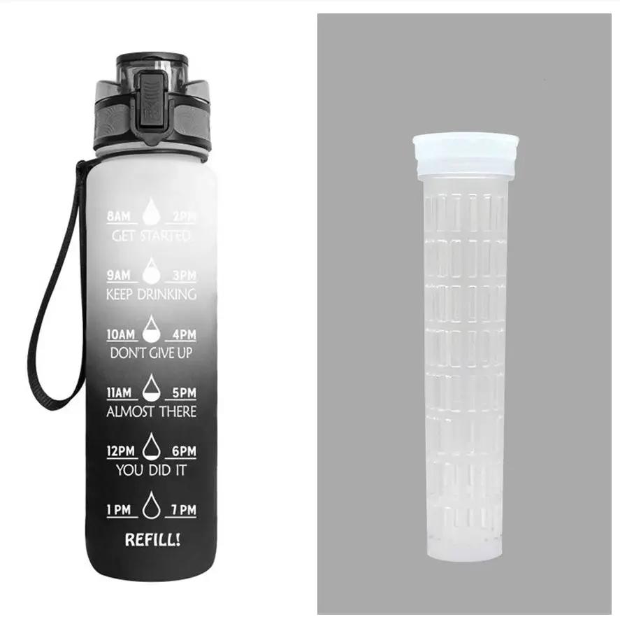 Leakproof 1L Tritan Water Bottle with Time Marker - Cycling Motivational Sports Fitness Cup by null