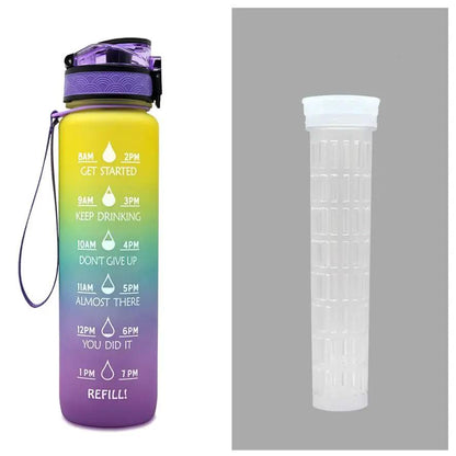 Leakproof 1L Tritan Water Bottle with Time Marker - Cycling Motivational Sports Fitness Cup by null