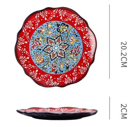Bohemian Underglaze Ceramic Bowls Round Floral Design Artisanal Dinnerware Set For Everyday Table Decor by null
