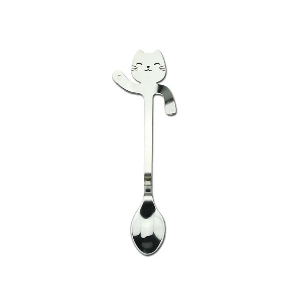 304 Stainless Steel Cat Handle Coffee Spoon With Hanging Hole Cartoon Design Colorful Options by null