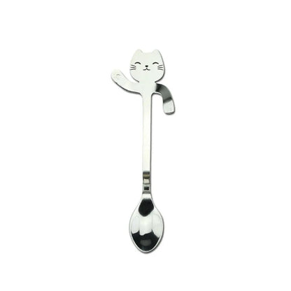 304 Stainless Steel Cat Handle Coffee Spoon With Hanging Hole Cartoon Design Colorful Options by null