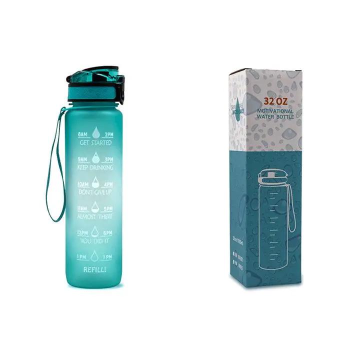 Leakproof 1L Tritan Water Bottle with Time Marker - Cycling Motivational Sports Fitness Cup by null