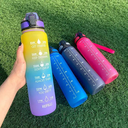 Leakproof 1L Tritan Water Bottle with Time Marker - Cycling Motivational Sports Fitness Cup by null