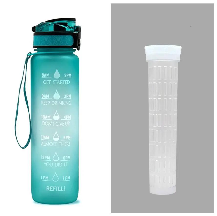 Leakproof 1L Tritan Water Bottle with Time Marker - Cycling Motivational Sports Fitness Cup by null