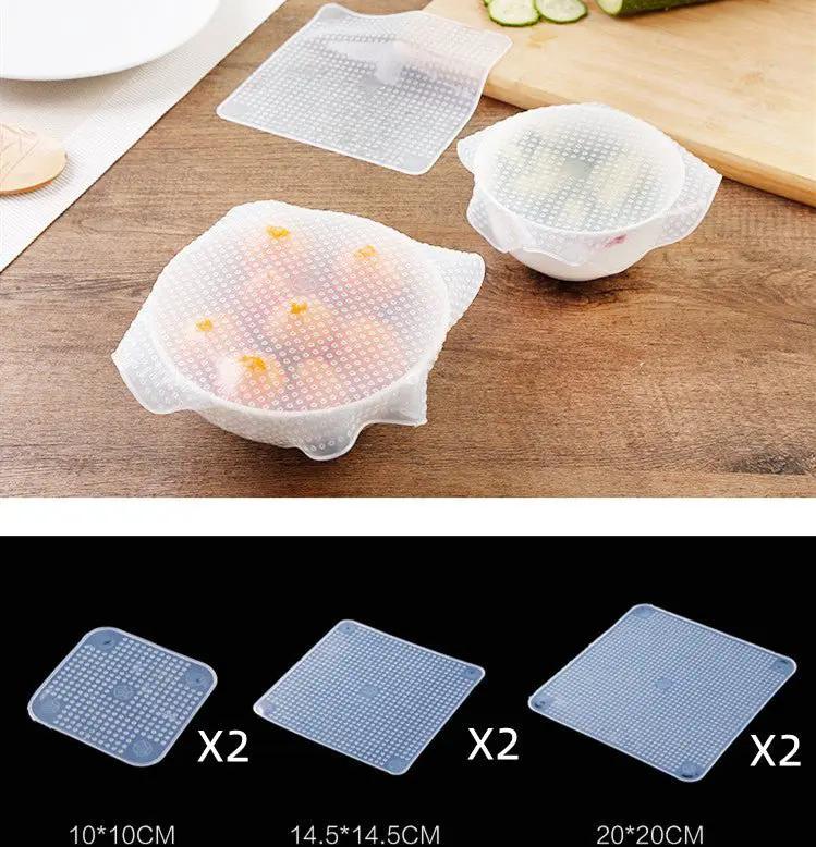 Reusable Silicone Stretch Wrap And Bowl Cover Set Microwave Safe Fridge Seal Anti Slip Tea Pad Food Grade by null