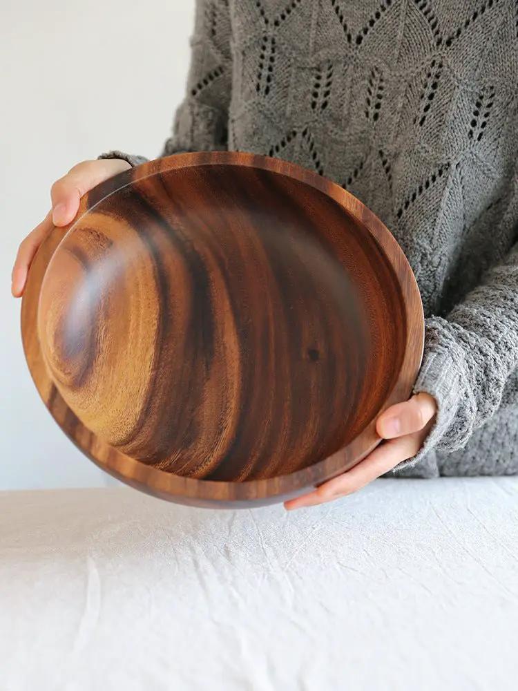 Handmade Wooden Bowl Natural Wood Kitchen Fruit Salad Bowl Japanese Style Decorative Lightweight Non Slip Heat Resistant by null