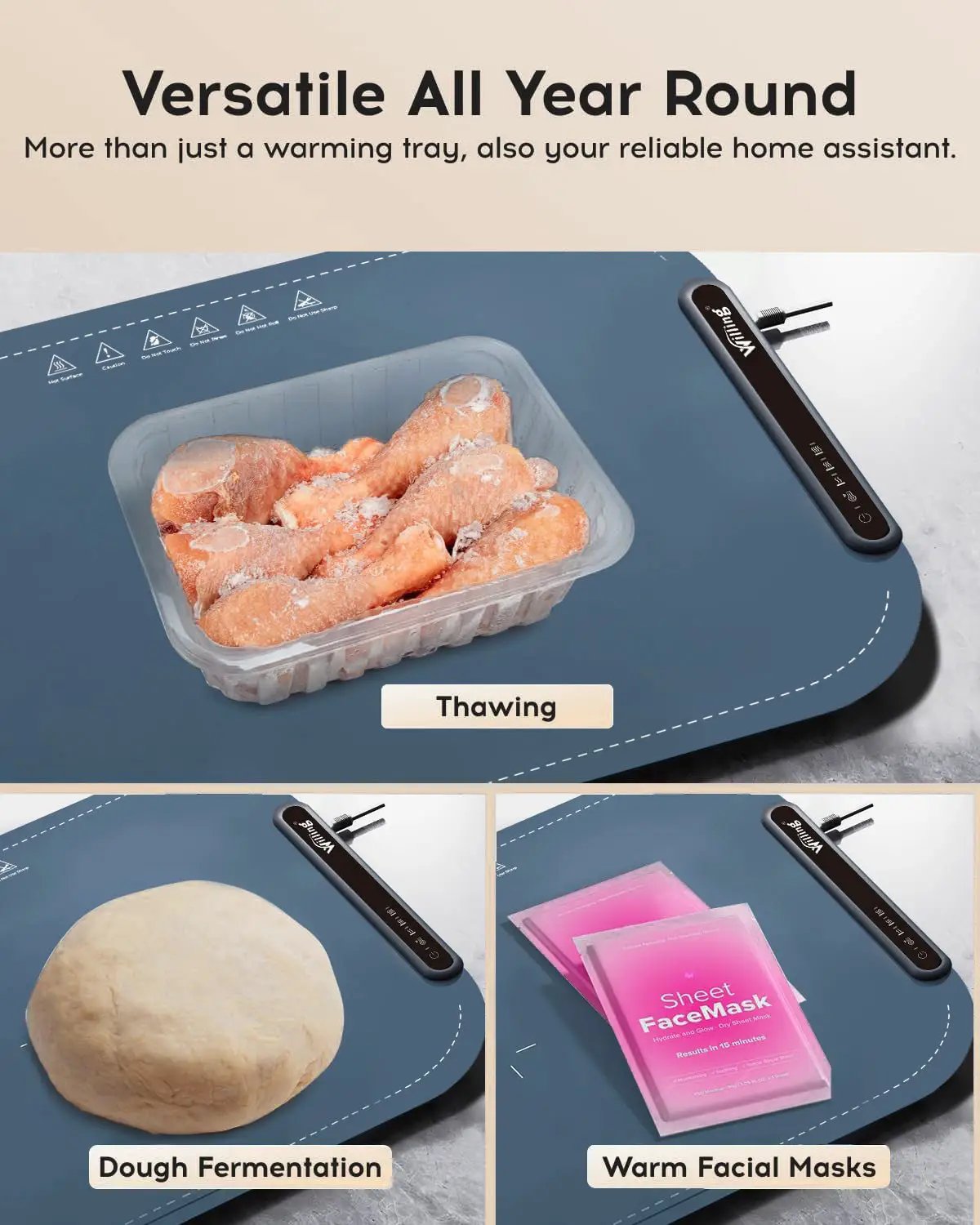Willing 250W Food Warming Mat With 3 Temperature Settings Warmer For Stainless Steel Ceramic Glass Enamelware Navy Blue by null