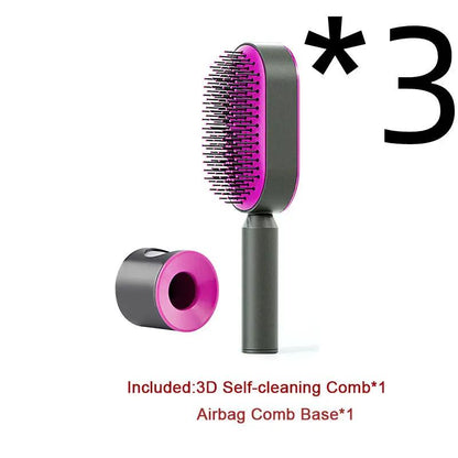 Self Cleaning Hair Brush For Women One-key Cleaning Hair Loss Airbag Massage Scalp Comb Anti-Static Hairbrush by null