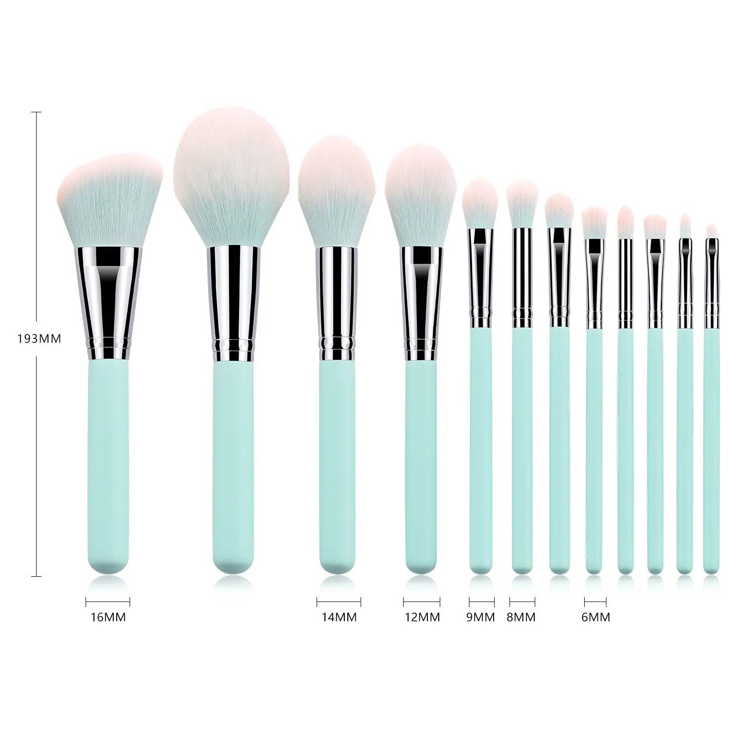 Set of 12 Sky Blue Cosmetic Brushes by null