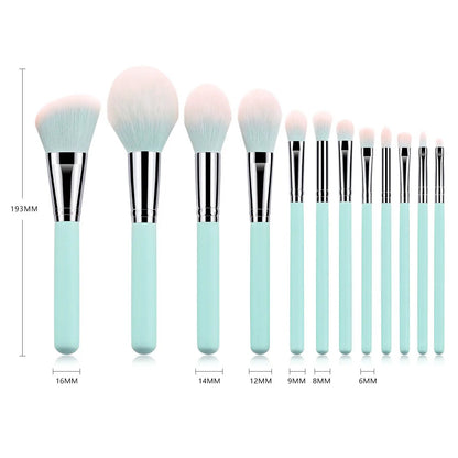 Set of 12 Sky Blue Cosmetic Brushes by null