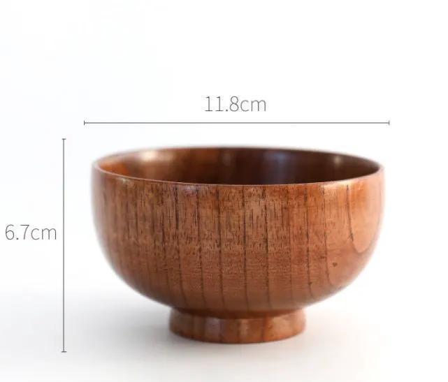 Wooden Round Bowls Set Four Pieces Natural Wood Color For Coffee Tea Meals Hotel Home Kitchen by null