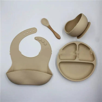 Silicone Baby Dining Set 4 Piece Bib Plate Bowl Spoon Non Slip Feeding Essentials For Toddlers by null