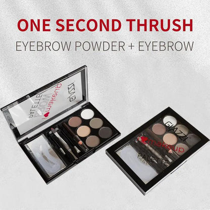 Natural Brown Eyebrow Powder Palette And Stamp Waterproof Makeup Kit For Full Shaping And Definition by null
