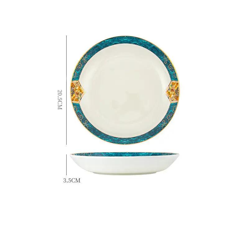 Nordic Style Porcelain Dinner Plates Set Ceramic Round Plates With Plants And Flowers Design by null