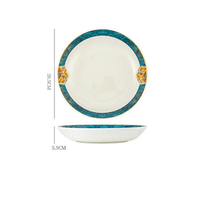 Nordic Style Porcelain Dinner Plates Set Ceramic Round Plates With Plants And Flowers Design by null