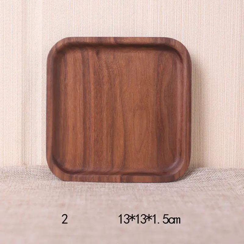 Japanese Korean Style Hand Painted Black Walnut Wood Square Dinner Plate 13cm No 2 Size by null