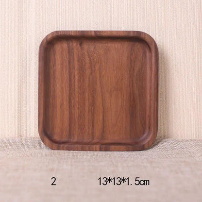Japanese Korean Style Hand Painted Black Walnut Wood Square Dinner Plate 13cm No 2 Size by null