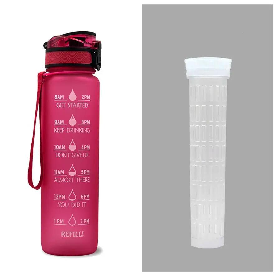Leakproof 1L Tritan Water Bottle with Time Marker - Cycling Motivational Sports Fitness Cup by null