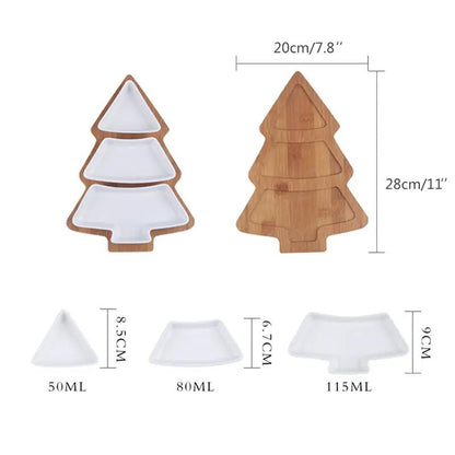 4 Piece Christmas Tree Ceramic Plates Set With Bamboo Stand For Holiday Serving Decoration And Gift by null