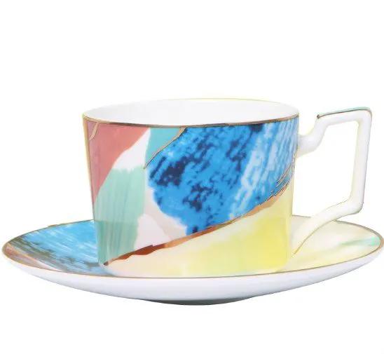 Watercolor Porcelain Dessert Plates With Gold Edge Trim For Elegant Table Setting And Fine Dining by null