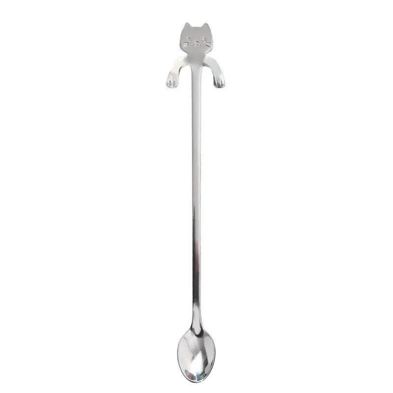 304 Stainless Steel Cat Handle Coffee Spoon With Hanging Hole Cartoon Design Colorful Options by null