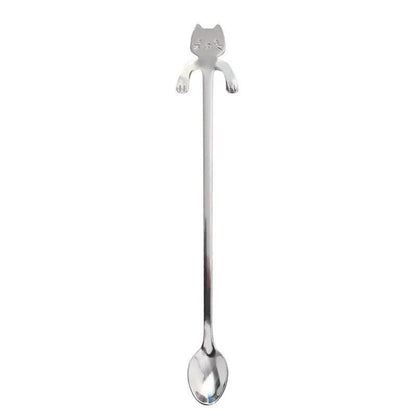 304 Stainless Steel Cat Handle Coffee Spoon With Hanging Hole Cartoon Design Colorful Options by null