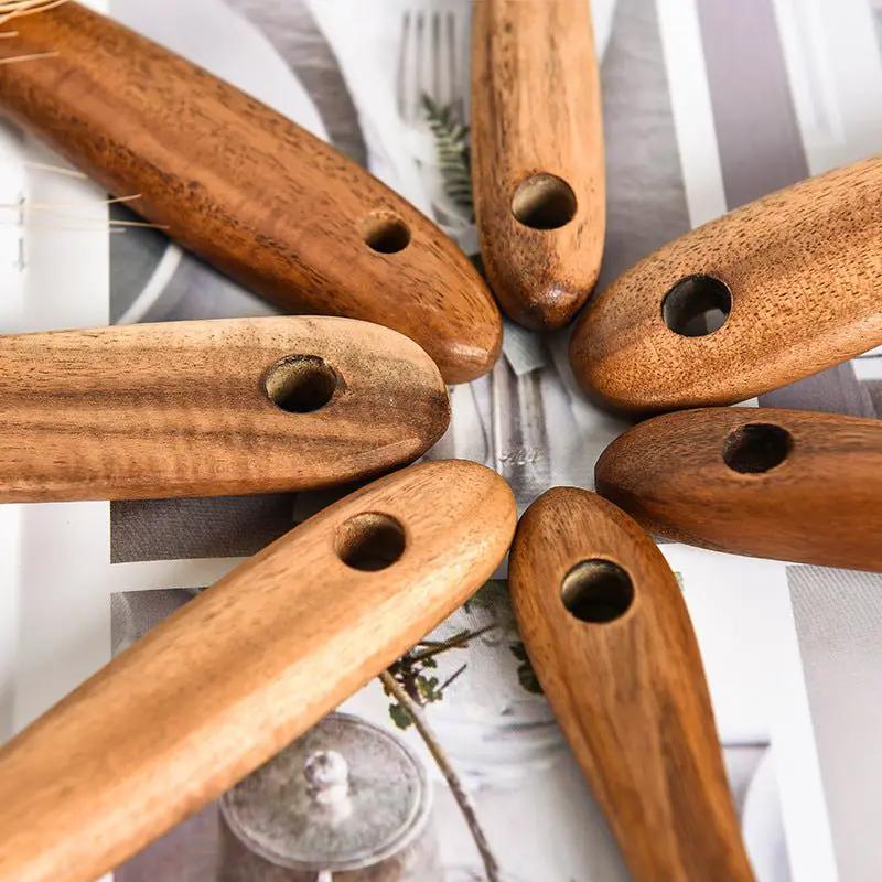 Teak Natural Wood Tableware Utensil Set With Spatulas Ladle Colander Rice Spoon And Soup Spoons by null