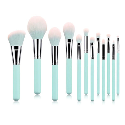Set of 12 Sky Blue Cosmetic Brushes by null