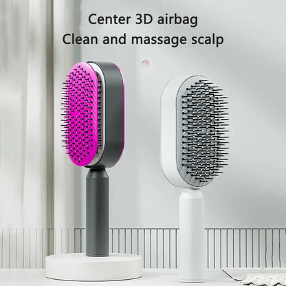 Self Cleaning Hair Brush For Women One-key Cleaning Hair Loss Airbag Massage Scalp Comb Anti-Static Hairbrush by null