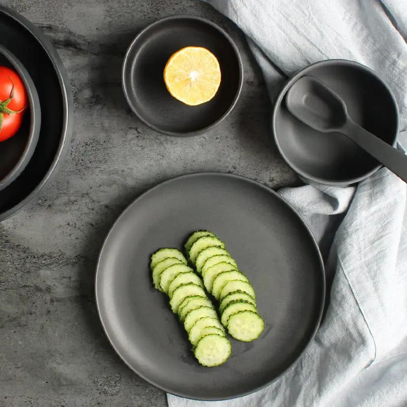 Nordic Ceramic Dinnerware Set With Deep Rice Bowl And Steak Plate New Bone China Matt Glaze Microwave Safe by null