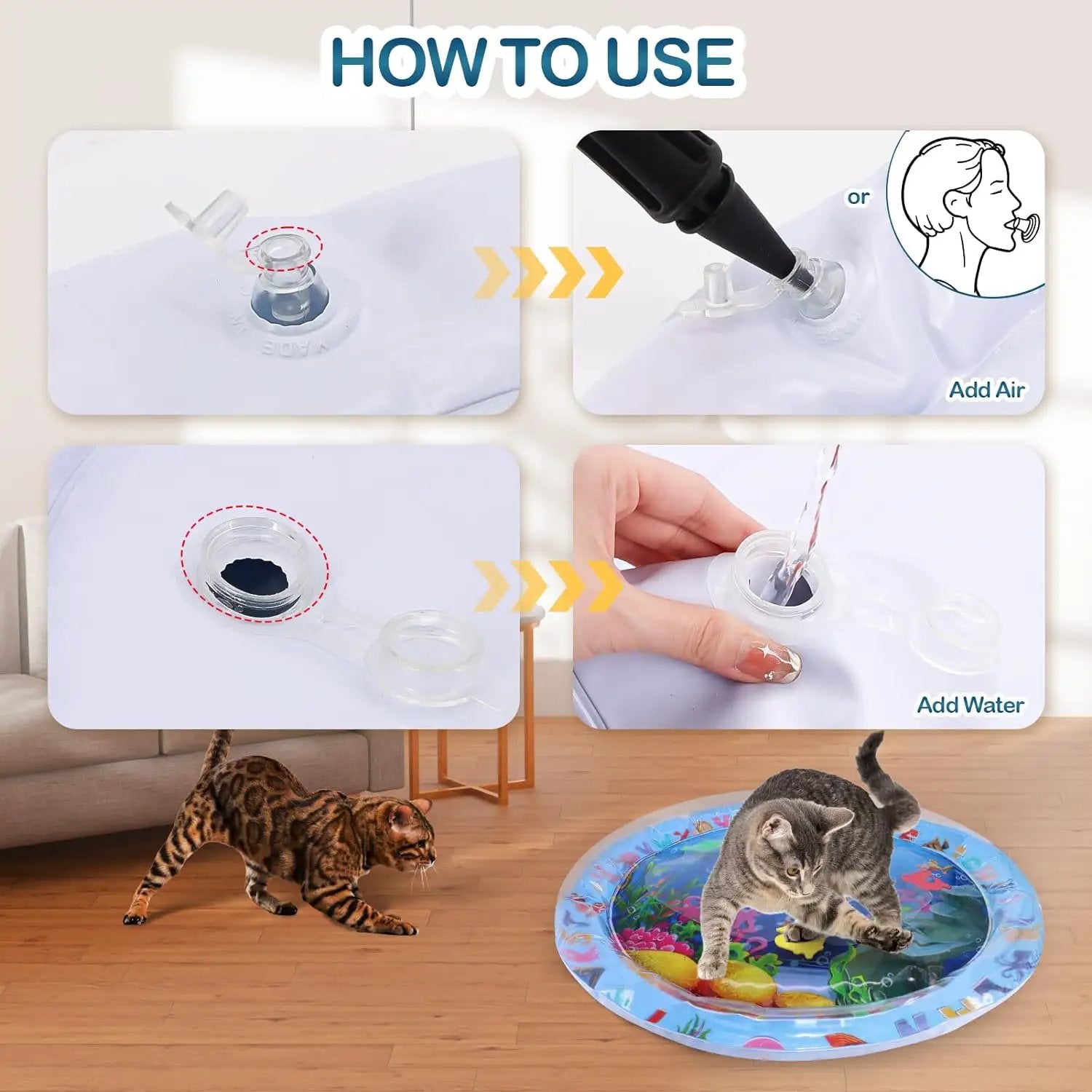 Water Sensory Play Mat For Cats Upgraded Thickened Self Play Mat For Interactive Pet Toys Indoor Outdoor Exercise by null