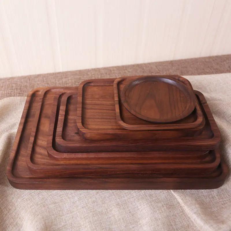 Japanese Korean Style Hand Painted Black Walnut Wood Square Dinner Plate 13cm No 2 Size by null