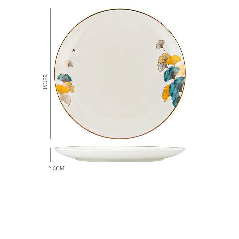 Nordic Style Porcelain Dinner Plates Set Ceramic Round Plates With Plants And Flowers Design by null