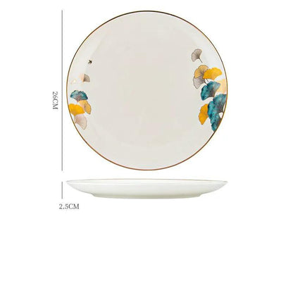 Nordic Style Porcelain Dinner Plates Set Ceramic Round Plates With Plants And Flowers Design by null