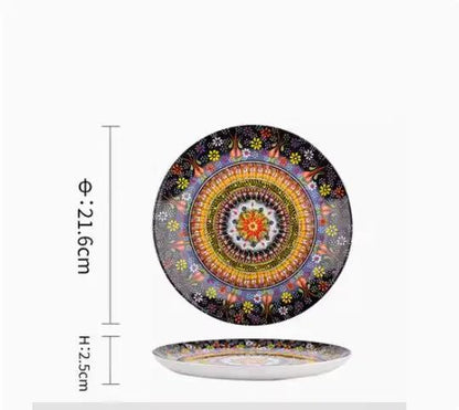 Bohemian Underglaze Ceramic Bowls Round Floral Design Artisanal Dinnerware Set For Everyday Table Decor by null