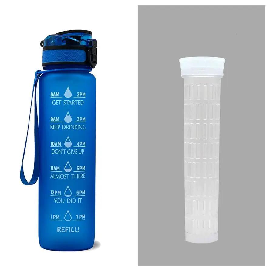 Leakproof 1L Tritan Water Bottle with Time Marker - Cycling Motivational Sports Fitness Cup by null