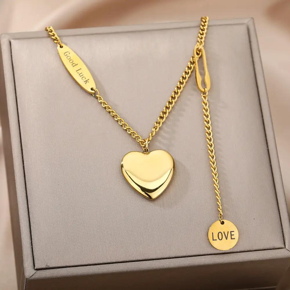 Fashion Jewelry Multilayer Heart Pendant Necklaces For Women Stainless Steel Chain Choker Zircon Moon Star Necklace Femme Wedding Jewelry Gift by Zeny Home & Beauty