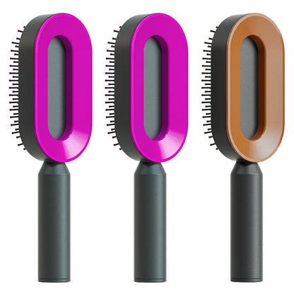 Self Cleaning Hair Brush For Women One-key Cleaning Hair Loss Airbag Massage Scalp Comb Anti-Static Hairbrush by null