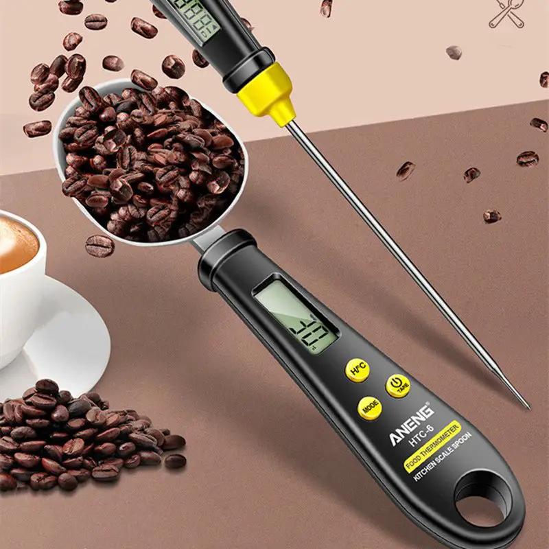 Two In One Digital Display Food Temperature And Weighing Spoon Scale Kitchen Gadget Black by null