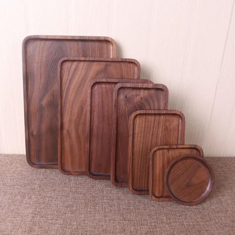 Japanese Korean Style Hand Painted Black Walnut Wood Square Dinner Plate 13cm No 2 Size by null