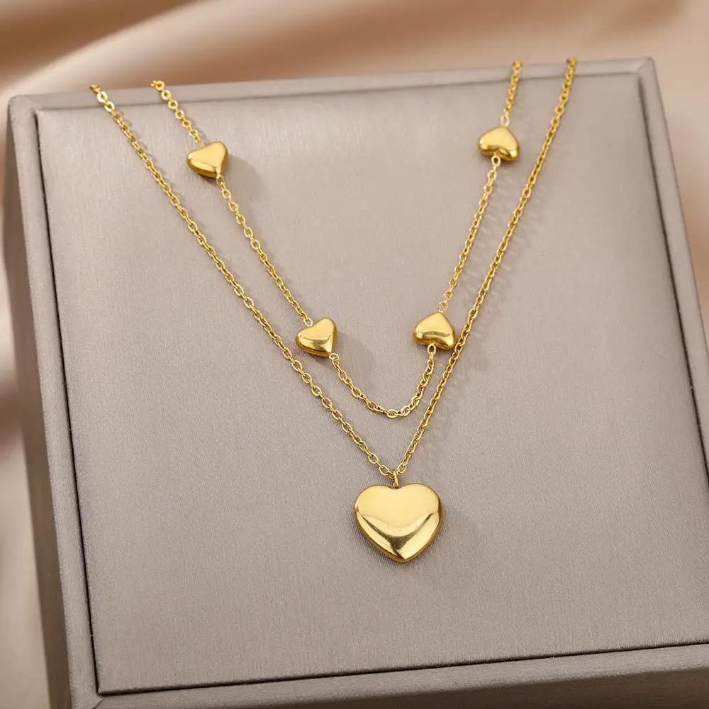 Fashion Jewelry Multilayer Heart Pendant Necklaces For Women Stainless Steel Chain Choker Zircon Moon Star Necklace Femme Wedding Jewelry Gift by Zeny Home & Beauty