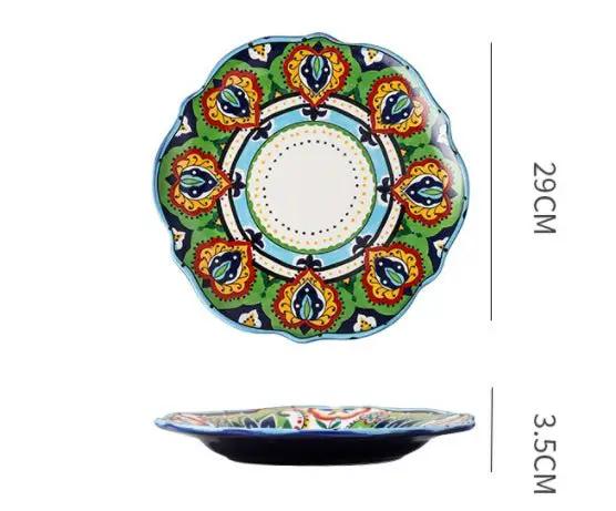 Bohemian Underglaze Ceramic Bowls Round Floral Design Artisanal Dinnerware Set For Everyday Table Decor by null